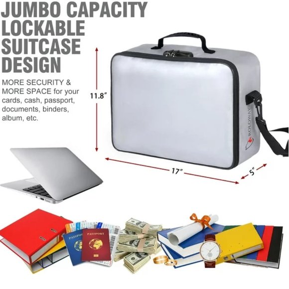 ROLOWAY Fireproof Document Bag with Lock, Fireproof Document safe organizer Gray - Picture 4 of 6